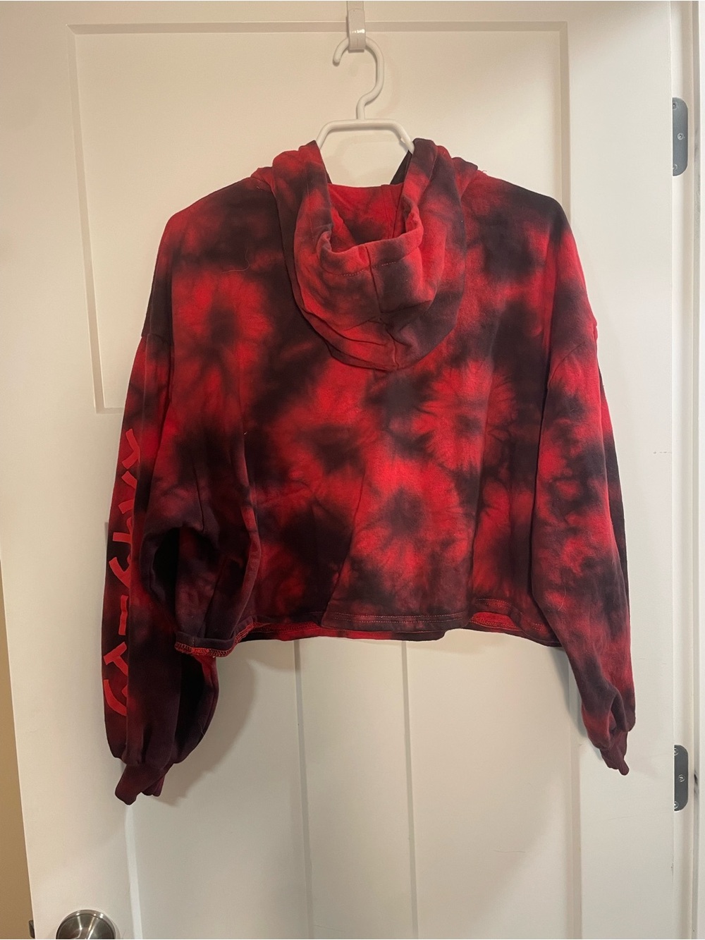 Red Tie-Dye Spider-Man Graphic Cropped Hoodie - Women’s Sweater - Picture 4 of 5